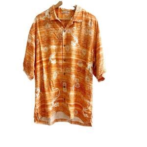Tommy Bahama 100% Silk Shirt Dragons Asian Print Size Large Cabana